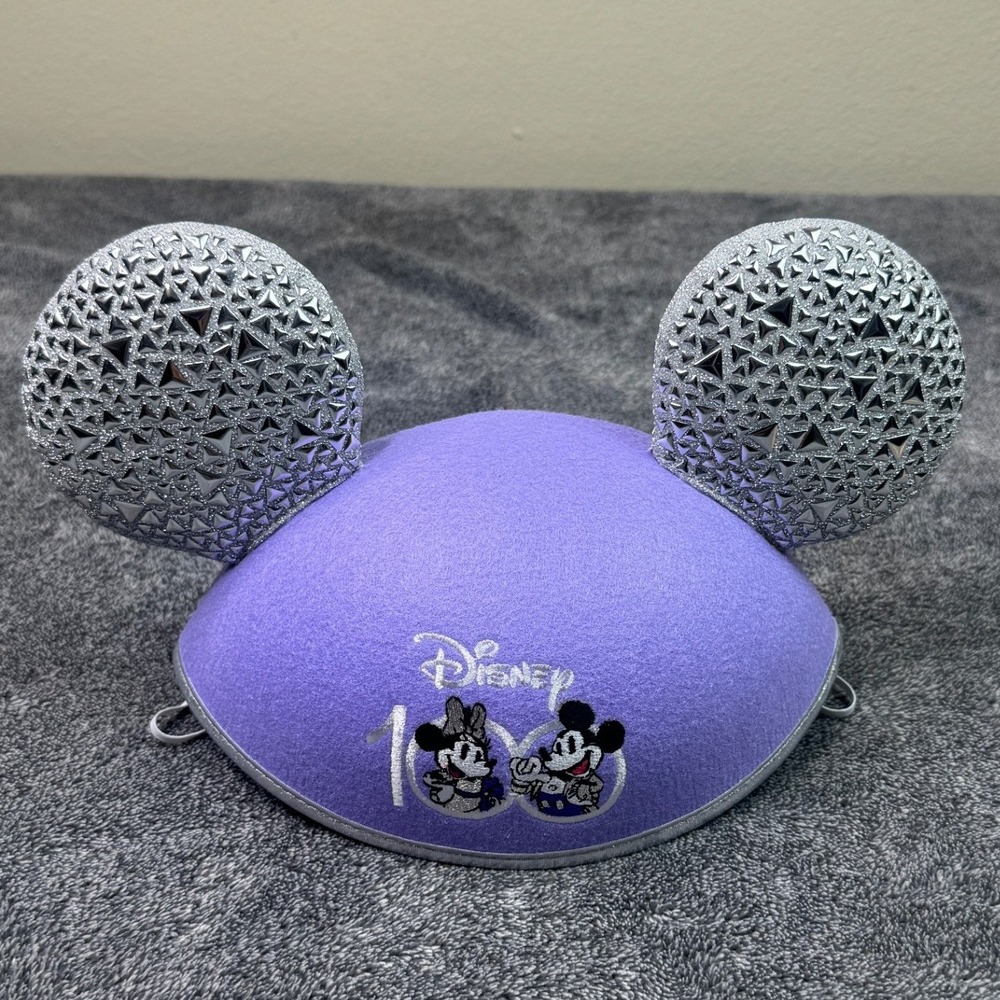Disney 100 Years of Wonder Mickey Ear Hat Purple Silver Glitter Anniversary